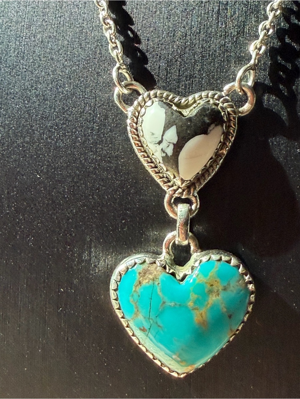 Silver Heart Pendant Necklace with Turquoise Heart Charm